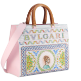 Casablanca x Bulgari large tote bag in soft grain printed calf leather featuring a Roman mosaic pattern, with dusty pink calf leather sides and dusty pink grosgrain lining. Iconic multicolor Bulgari decorative logo, gold-plated brass hardware and magnetic closure. 292416 image 2