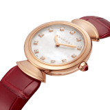 DIVAS' DREAM watch with 18 kt rose gold case, white acetate dial set with diamond indexes and red alligator bracelet. 102840 image 2