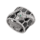 Serpenti Misteriosi Secret Watch with 18 kt white gold handcuff set with onyx elements and brilliant-cut diamonds, body of a snake in 18 kt white gold set with brilliant-cut and marquise-shaped diamonds, and pear-shaped emerald eyes 102985 image 1