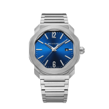 Octo Roma watch with mechanical manufacture movement, automatic winding, stainless steel case and bracelet, blue dial. 102856 image 1