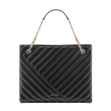 Serpenti Cabochon tote bag in soft matelassé black nappa leather with graphic motif and black calf leather. Snakehead decòr in rose gold plated brass embellished with matte black and shiny black enamel, and black onyx eyes. 990-NSM image 3
