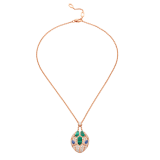 Serpenti Halskette aus 18 Karat Roségold mit Augen aus blauem Saphir (0,70 Karat), Malachit-Elementen und Diamant-Pavé auf dem Anhänger 356782 image 1