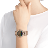 DIVAS' DREAM watch with in-house manufacture mechanical movement, automatic winding, 18 kt rose gold case, 18 kt rose gold bezel and fan-shaped links both set with brilliant-cut diamonds, natural peacock feather dial and shiny beige alligator strap 103139 image 4