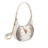 Serpenti Ellipse small crossbody bag in white agate shiny lizard skin with beige and grey shades, and with caramel topaz beige nappa leather lining. Captivating snakehead closure in gold-plated brass embellished with black onyx scales and red enamel eyes. 291738 image 2