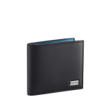 B.zero1 Man bifold wallet in black matt calf leather with niagara sapphire blue nappa leather interior. Iconic dark ruthenium and palladium-plated brass embellishment, and folded closure. BZM-BIFOLDWALLET image 1