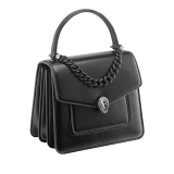 "Serpenti Forever" small maxi chain top-handle bag in black nappa leather, with black nappa leather inner lining. New Serpenti head closure in dark ruthenium-plated brass and finished with small black onyx scales in the middle and red enamel eyes. 1133-MCNa image 2