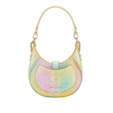Serpenti Ellipse small crossbody bag in multicolour Spring Shade python skin with sunbeam citrine yellow nappa leather lining. Captivating snakehead closure in gold-plated brass embellished with white mother-of-pearl scales and red enamel eyes. 291736 image 3