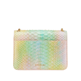 Serpenti Forever small crossbody bag in multicolour Spring Shade python skin with sunbeam citrine yellow nappa leather lining. Captivating snakehead closure in gold-plated brass embellished with sunbeam citrine yellow enamel scales and black onyx eyes. 291808 image 3