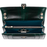 “Serpenti Forever” shoulder bag in Forest Emerald green shiny karung skin with zircon bay gros grain internal lining. Iconic snakehead closure in light gold plated brass and enriched with black and white agate enamel and green malachite eyes. 290564 image 3