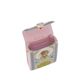 Casablanca x Bulgari small vertical pochette in soft grain printed calf leather featuring a Roman mosaic pattern, with dusty pink calf leather sides and dusty pink grosgrain lining. Captivating snakehead magnetic closure in gold-plated brass embellished with multicolor enamel scales and blue jade eyes. 292418 image 3