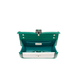 “Serpenti Diamond Blast” crossbody bag in white agate quilted nappa leather and emerald green smooth calf leather frames. Tempting snakehead closure in light gold-plated brass enriched with matte black and shiny emerald green enamel and black onyx eyes. 1063-FQDa image 4