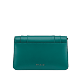 Serpenti Forever East-West small shoulder bag in black calf leather with emerald green gros grain lining. Captivating snakehead magnetic closure in light gold-plated brass embellished with black and white agate enamel scales, and green malachite eyes. 1237-CL image 3