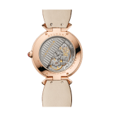 DIVAS' DREAM watch with in-house manufacture mechanical movement, automatic winding, 18 kt rose gold case, 18 kt rose gold bezel and fan-shaped links both set with brilliant-cut diamonds, natural peacock feather dial and shiny beige alligator strap 103139 image 3