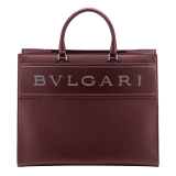 "Bvlgari Logo" large tote bag in black calf leather, with black grosgrain inner lining. Bvlgari logo featured with dark ruthenium-plated brass chain inserts on the black calf leather. BVL-1160 image 1