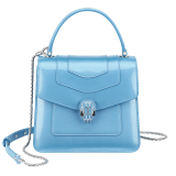 “Serpenti Forever ” top handle bag in white agate calf leather with a varnished and pearled effect, and black gros grain internal lining. Tempting snakehead closure in light gold plated brass enriched with black and pearled white agate enamel and black onyx eyes 1122-VCL image 1