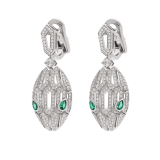 Serpenti earrings in 18 kt white gold, set with emerald eyes and full pavé diamonds. 352756 image 2