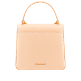 "Serpenti Forever" small maxi chain top handle bag in peach nappa leather, with Lavander Amethyst lilac nappa leather internal lining. New Serpenti head closure in gold plated brass, finished with small pink mother-of-pearl scales in the middle and red enamel eyes. 1133-MCNb image 3
