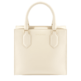 "Bvlgari Logo" small tote bag in Ivory Opal white calf leather, with Beet Amethyst purple grosgrain inner lining. Bvlgari logo featured with light gold-plated brass chain inserts on the Ivory Opal white calf leather. BVL-1159-CL image 3