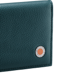 "BVLGARI BVLGARI" business card holder in denim sapphire soft full grain calf leather and capri turquoise calf leather, with brass palladium plated logo décor coloured in capri turquoise enamel. BBM-BC-HOLD-SIMPLE-sfgcl image 4