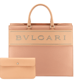 "Bvlgari Logo" large tote bag in black calf leather, with black grosgrain inner lining. Bvlgari logo featured with dark ruthenium-plated brass chain inserts on the black calf leather. BVL-1160 image 4