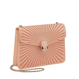 Serpenti Forever crossbody bag in ivory opal laser-cut calf leather with caramel topaz beige nappa leather lining. Captivating snakehead closure in light gold-plated brass embellished with matt and shiny ivory opal enamel scales and black onyx eyes. 422-LCL image 2
