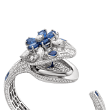 Serpenti Secret Watch with 18 kt white gold head set with brilliant-cut and marquise-shaped diamonds and pear-shaped sapphires and sapphire eyes, 18 kt white gold case and dial both set with brilliant-cut diamonds, and 18 kt white gold bracelet set with brilliant-cut diamonds and buff-top cut sapphires 103020 image 2