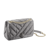 Serpenti Cabochon small shoulder bag in milky opal beige matelassé metallic karung skin with milky opal beige nappa leather lining. Captivating snakehead closure in light gold-plated brass embellished with matt black and glitter milky opal beige enamel scales and black onyx eyes. 1094-MK image 2