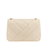 "Serpenti Cabochon" maxi chain crossbody bag in soft quilted Ivory Opal white calf leather, with a maxi graphic motif, and black nappa leather internal lining. New Serpenti head closure in gold plated brass, finished with small white mother-of pearl scales in the middle and red enamel eyes. 1166-NSM image 3