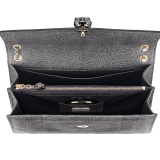 “Serpenti Forever” shoulder bag in Charcoal Diamond grey metallic karung skin with Charcoal Diamond grey nappa leather internal lining. Tempting snakehead closure light gold plated brass enriched with black and glitter Hawk's Eye grey enamel and black onyx eyes. 1089-MK image 2