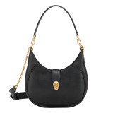 Serpenti Ellipse medium shoulder bag in Urban grain and smooth Niagara sapphire blue calf leather with cloud topaz blue gros grain lining. Captivating snakehead closure in gold-plated brass embellished with black onyx scales and red enamel eyes. 1190-UCL image 1