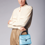 “Serpenti Forever ” top handle bag in white agate calf leather with a varnished and pearled effect, and black gros grain internal lining. Tempting snakehead closure in light gold plated brass enriched with black and pearled white agate enamel and black onyx eyes 1122-VCL image 6