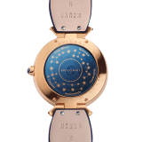 DIVAS' DREAM watch with mechanical manufacture movement, automatic winding, 18 kt rose gold case set with round brilliant-cut diamonds and sapphires, aventurine rotating discs with diamonds and printed constellations and dark blue alligator bracelet 102843 image 4