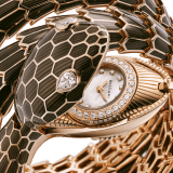 Serpenti Misteriosi High Jewellery secret watch with mechanical manufacture micro-movement with manual winding, 40 mm black lacquered 18 kt rose gold case and bracelet set with two pear-cut diamonds and mother-of-pearl dial. 103559 image 3
