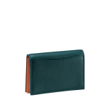 "BVLGARI BVLGARI" business card holder in denim sapphire soft full grain calf leather and capri turquoise calf leather, with brass palladium plated logo décor coloured in capri turquoise enamel. BBM-BC-HOLD-SIMPLE-sfgcl image 3
