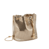Serpenti Forever mini bucket bag in shiny gold nappa leather with light gold-plated brass metal mesh. Captivating snakehead drawstring and chain strap decors in light gold-plated brass. 291694 image 2