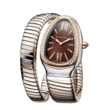 Serpenti Tubogas single spiral watch with stainless steel case, 18 kt rose gold bezel set with brilliant-cut diamonds, brown dial with guilloché soleil treatment, stainless steel and 18 kt rose gold bracelet 103071 image 2