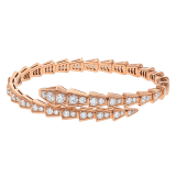 Serpenti Viperone-coil thin bracelet in 18 kt rose gold and full pavé diamonds BR858084 image 2