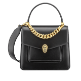 "Serpenti Forever" small maxi chain top handle bag in peach nappa leather, with Lavander Amethyst lilac nappa leather internal lining. New Serpenti head closure in gold plated brass, finished with small pink mother-of-pearl scales in the middle and red enamel eyes. 1133-MCNb image 2
