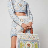 Casablanca x Bulgari large tote bag in soft grain printed calf leather featuring a Roman mosaic pattern, with dusty pink calf leather sides and dusty pink grosgrain lining. Iconic multicolor Bulgari decorative logo, gold-plated brass hardware and magnetic closure. 292416 image 7