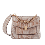 Serpenti Forever Maxi Chain medium crossbody bag in coral carnelian orange Mystical python skin with coral carnelian orange nappa leather lining. Captivating snakehead closure in rose gold-plated brass embellished with mother-of-pearl scales and red enamel eyes. MC-MP-CC image 1