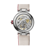 LVCEA Skeleton watch with mechanical manufacture movement, automatic winding, stainless steel case, openwork BVLGARI logo dial and red alligator bracelet 102879 image 3
