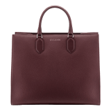 "Bvlgari Logo" large tote bag in black calf leather, with black grosgrain inner lining. Bvlgari logo featured with dark ruthenium-plated brass chain inserts on the black calf leather. BVL-1160 image 3