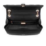 Serpenti Cabochon shoulder bag in soft matelassé white agate nappa leather with graphic motif and white agate calf leather. Snakehead closure in rose gold plated brass decorated with matte black and white enamel, and black onyx eyes. 979-NSM image 4