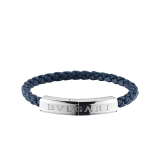 "BVLGARI BVLGARI" bracelet in Denim Sapphire blue calf leather and rubber with a silver plated closure with Bvlgari logo. LogoPlate-CLR-DS image 1