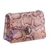 Serpenti Forever shoulder bag in multicolour Early Bright python skin with caramel topaz beige nappa leather lining. Captivating snakehead closure in light gold-plated brass embellished with black and caramel topaz beige enamel scales and black onyx eyes. 291720 image 2