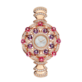 DIVAS' DREAM watch with 18 kt rose gold case set with brilliant-cut diamonds, round shaped rubellites and amethysts beads, white mother-of-pearl dial and 18 kt rose gold bracelet set with brilliant-cut diamonds 102080 image 1