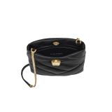 Serpenti Cabochon smart hybrid case in soft, black calf leather with maxi matelassé pattern and black nappa leather interior. Captivating, magnetic snakehead closure in gold-plated brass with with red enamel eyes. SCB-HYBRID image 2