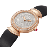 DIVAS' DREAM watch with 18 kt rose gold case set with brilliant-cut diamonds, diamond-pavé dial and black satin bracelet 102432 image 2