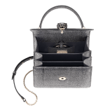 Serpenti Forever crossbody bag in charcoal diamond metallic karung skin. Snakehead closure in light gold plated brass decorated with glitter charcoal diamond and shiny black enamel, and black onyx eyes. 752-MK image 4