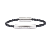BULGARI BULGARI bracelet in black braided calf leather. Silver plate in the middle engraved with iconic BULGARI logo and silver clasp closure. LOGOPLATEW-WCL-B image 1